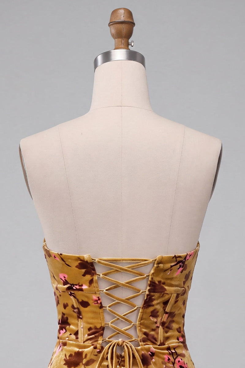 Load image into Gallery viewer, Ginger Yellow Sweetheart Floral Corset Velvet Tight Short Cocktail Dress