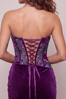 Load image into Gallery viewer, Plum Floral Strapless Corset Tight Mini Cocktail Dress