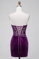 Load image into Gallery viewer, Plum Floral Strapless Corset Tight Mini Cocktail Dress