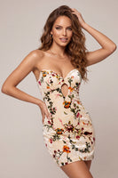 Load image into Gallery viewer, Floral Champagne Tight Velvet Short Cocktail Dress with Keyhole