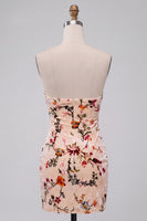 Load image into Gallery viewer, Floral Champagne Tight Velvet Short Cocktail Dress with Keyhole