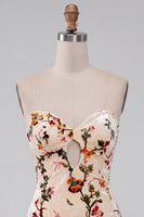 Load image into Gallery viewer, Floral Champagne Tight Velvet Short Cocktail Dress with Keyhole