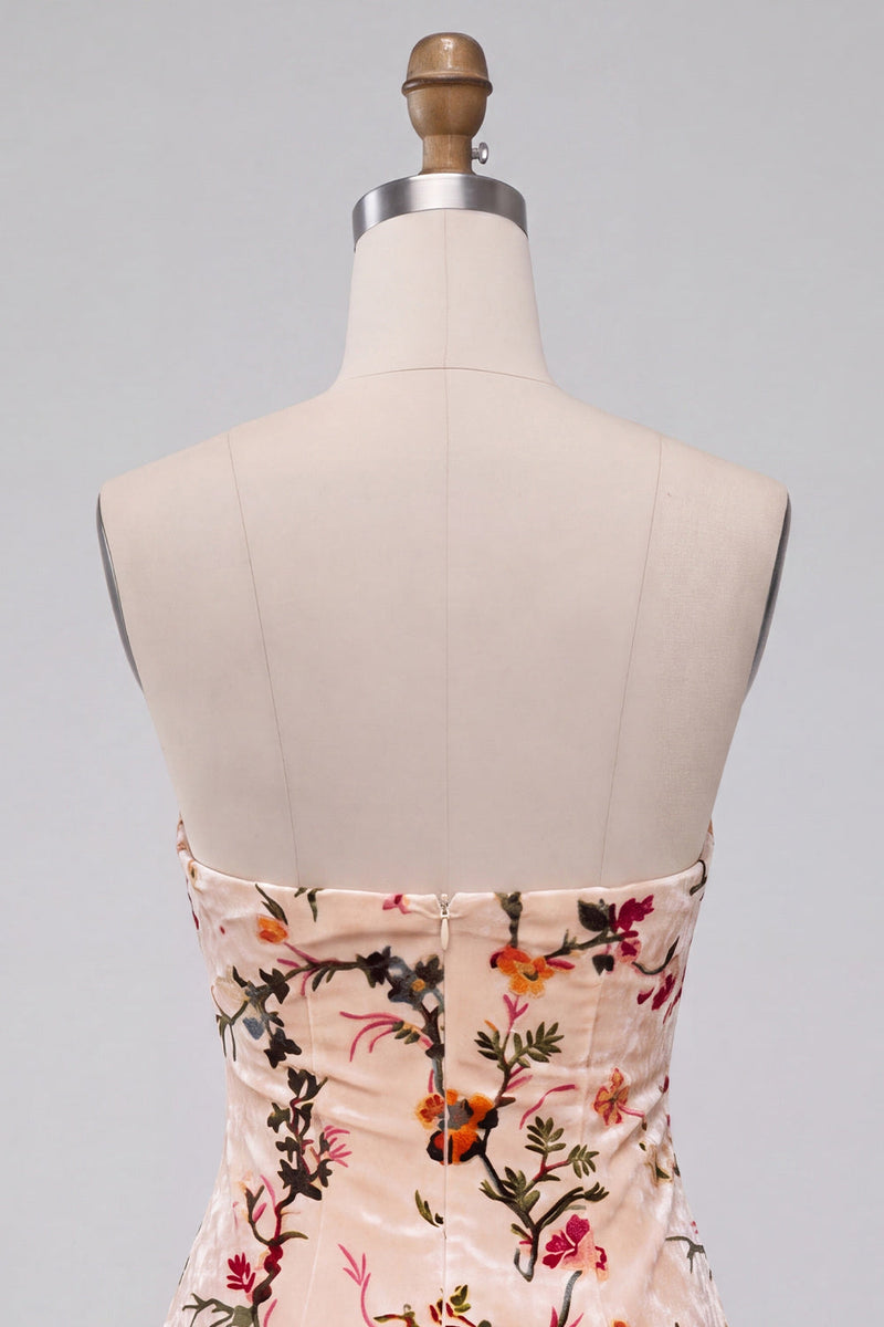 Load image into Gallery viewer, Floral Champagne Tight Velvet Short Cocktail Dress with Keyhole