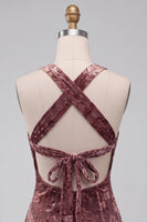 Load image into Gallery viewer, Khaki Floral Velvet Halter A Line Mini Cocktail Dress