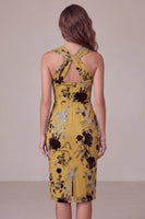 Load image into Gallery viewer, Floral Ginger Yellow Sheath Midi Cocktail Dress with Keyhole