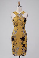 Load image into Gallery viewer, Floral Ginger Yellow Sheath Midi Cocktail Dress with Keyhole