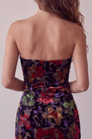 Load image into Gallery viewer, Black Floral Fringed Tight Strapless Short Cocktail Dress