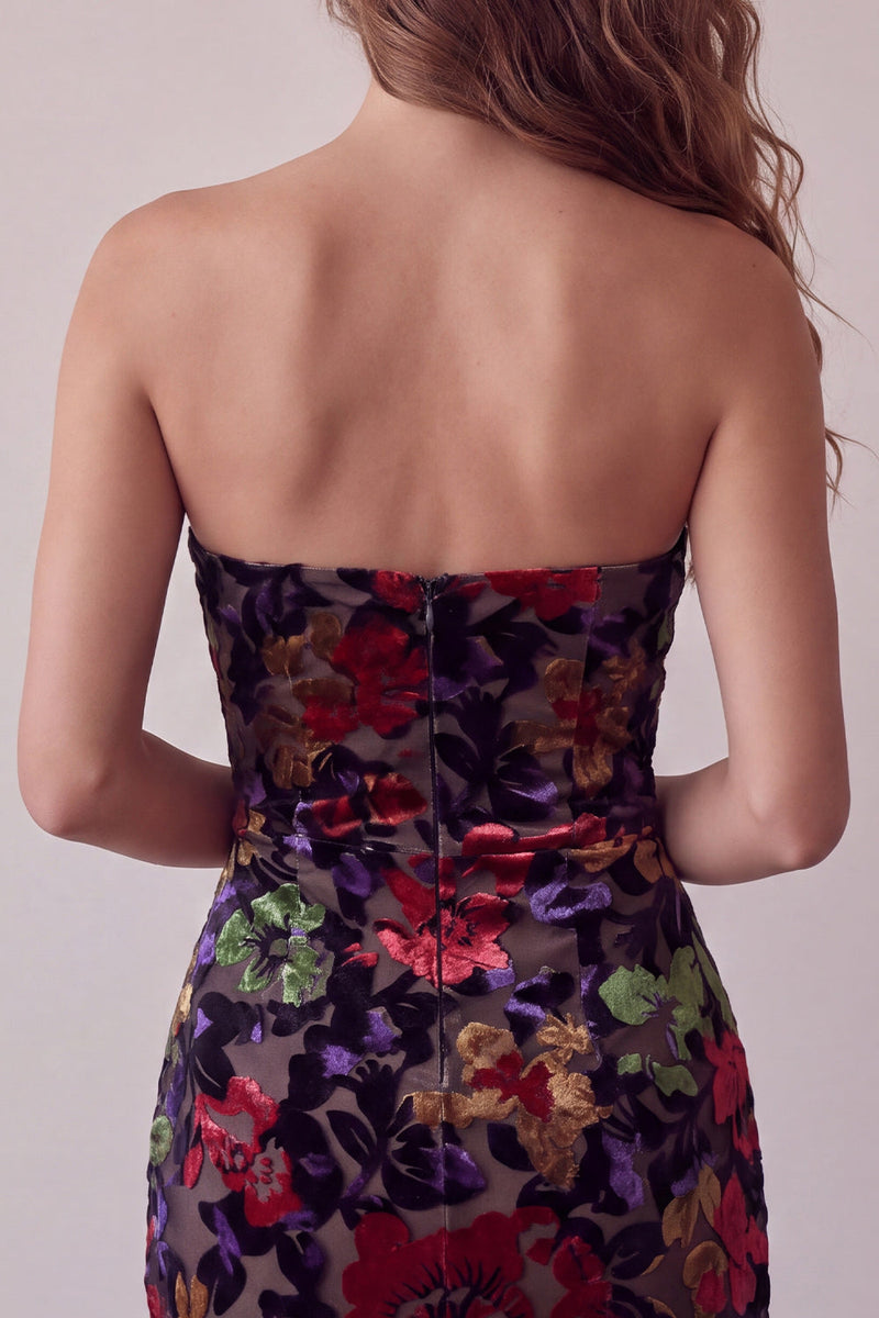 Load image into Gallery viewer, Black Floral Fringed Tight Strapless Short Cocktail Dress