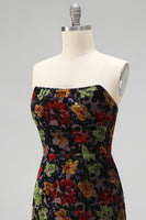 Load image into Gallery viewer, Black Floral Fringed Tight Strapless Short Cocktail Dress