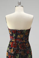 Load image into Gallery viewer, Black Floral Fringed Tight Strapless Short Cocktail Dress