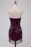Load image into Gallery viewer, Black Floral Fringed Tight Strapless Short Cocktail Dress