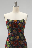 Load image into Gallery viewer, Black Floral Fringed Tight Strapless Short Cocktail Dress