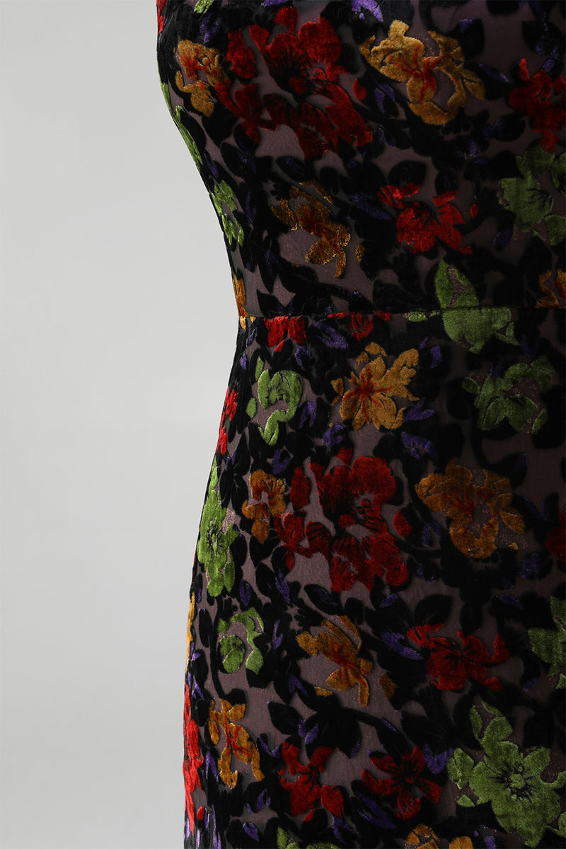 Load image into Gallery viewer, Black Floral Fringed Tight Strapless Short Cocktail Dress