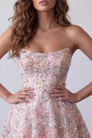 Load image into Gallery viewer, Sparkly Blush Sequin Floral A Line Mini Cocktail Dress
