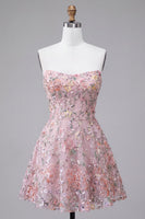 Load image into Gallery viewer, Sparkly Blush Sequin Floral A Line Mini Cocktail Dress