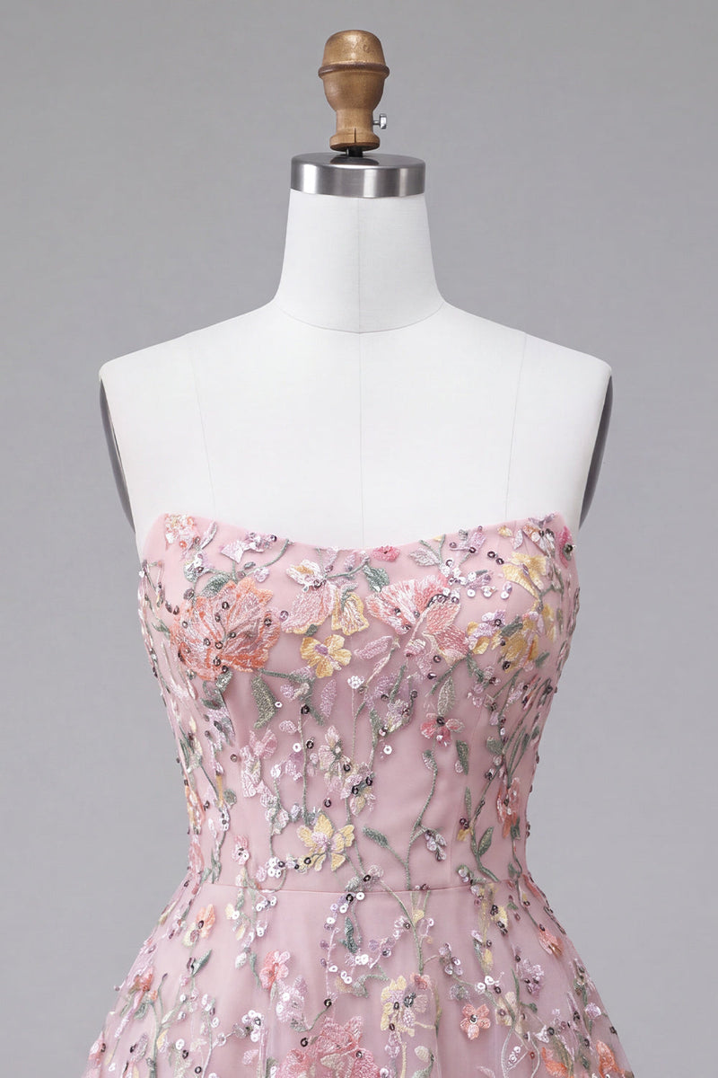 Load image into Gallery viewer, Sparkly Blush Sequin Floral A Line Mini Cocktail Dress