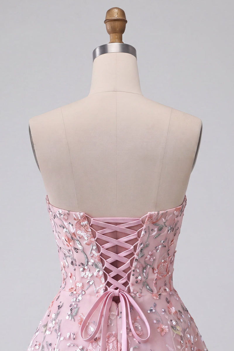 Load image into Gallery viewer, Sparkly Blush Sequin Floral A Line Mini Cocktail Dress
