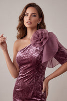 Load image into Gallery viewer, Vintage Mauve One Shoulder Velvet Short Cocktail Dress with 3D Flower