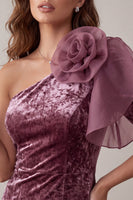 Load image into Gallery viewer, Vintage Mauve One Shoulder Velvet Short Cocktail Dress with 3D Flower
