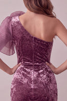 Load image into Gallery viewer, Vintage Mauve One Shoulder Velvet Short Cocktail Dress with 3D Flower