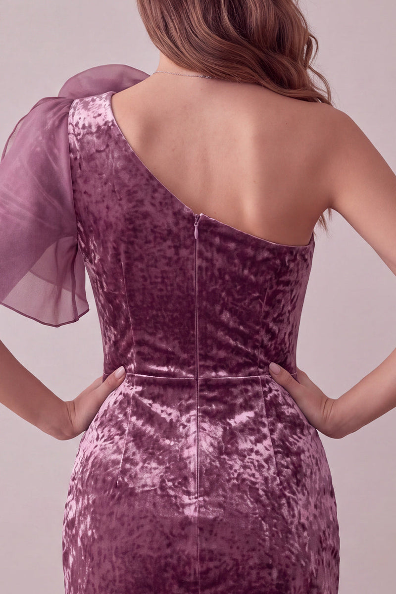 Load image into Gallery viewer, Vintage Mauve One Shoulder Velvet Short Cocktail Dress with 3D Flower
