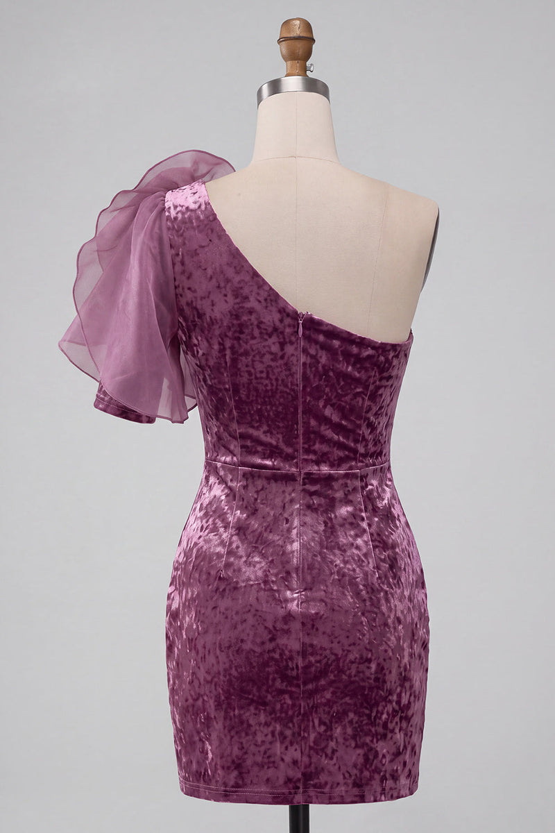 Load image into Gallery viewer, Vintage Mauve One Shoulder Velvet Short Cocktail Dress with 3D Flower
