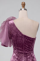 Load image into Gallery viewer, Vintage Mauve One Shoulder Velvet Short Cocktail Dress with 3D Flower