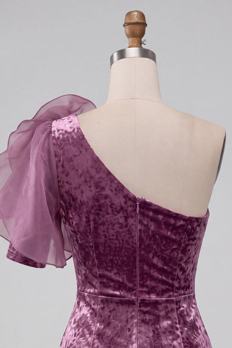 Load image into Gallery viewer, Vintage Mauve One Shoulder Velvet Short Cocktail Dress with 3D Flower