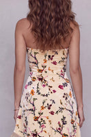 Load image into Gallery viewer, Champagne Ruffled Sweetheart Floral Velvet Midi Evening Dress