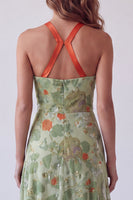 Load image into Gallery viewer, Dusty Sage A Line Floral Halter Maxi Velvet Evening Dress with Bow