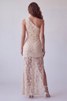Load image into Gallery viewer, Sheath Ivory Floral One Shoulder Lace Long Evening Dress with Slit