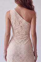 Load image into Gallery viewer, Sheath Ivory Floral One Shoulder Lace Long Evening Dress with Slit