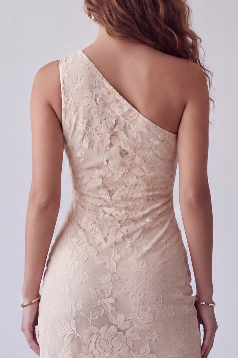 Load image into Gallery viewer, Sheath Ivory Floral One Shoulder Lace Long Evening Dress with Slit