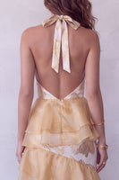 Load image into Gallery viewer, Champagne Floral Mermaid Ruffled Halter Long Evening Dress