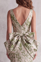 Load image into Gallery viewer, Dusty Sage Mermaid Floral V-Neck High-Low Evening Dress with Bows