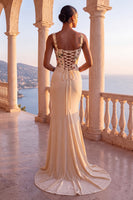 Load image into Gallery viewer, Floral Champagne Velvet Ruched Corset Mermaid Long Evening Dress
