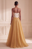 Load image into Gallery viewer, Corset Ginger Yellow Floral Sweetheart A-Line Long Evening  Dress