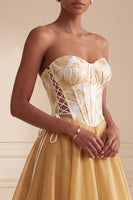 Load image into Gallery viewer, Corset Ginger Yellow Floral Sweetheart A-Line Long Evening  Dress