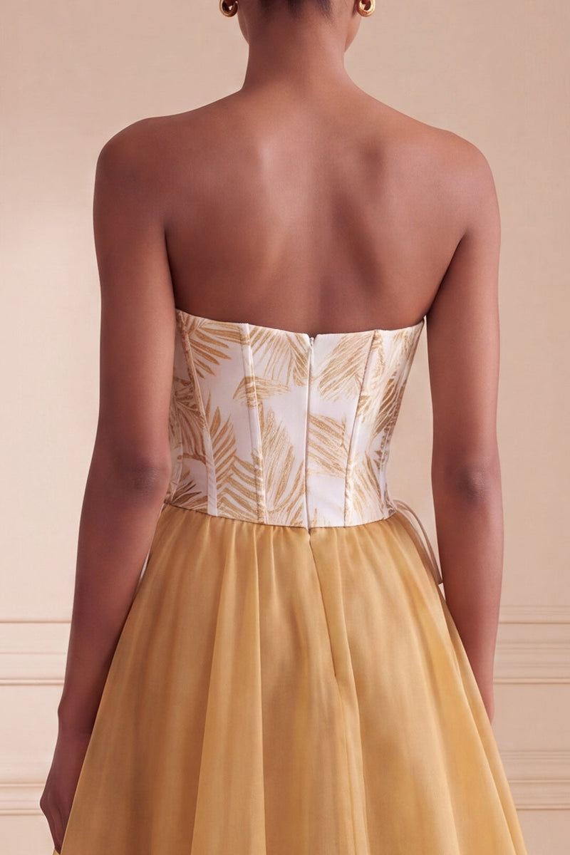 Load image into Gallery viewer, Corset Ginger Yellow Floral Sweetheart A-Line Long Evening  Dress