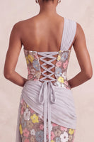 Load image into Gallery viewer, Sparkly Light Pink Sheath Floral Sequin Long Evening Dress with Sash