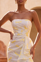 Load image into Gallery viewer, Ivory Dragonfly Ruffled Corset Mermaid Printed Ruched Long Evening Dress with Slit