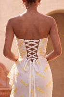 Load image into Gallery viewer, Ivory Dragonfly Ruffled Corset Mermaid Printed Ruched Long Evening Dress with Slit