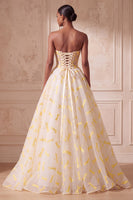 Load image into Gallery viewer, Ivory Dragonfly Strapless Printed Ruched Ball Gown Long Evening Dress