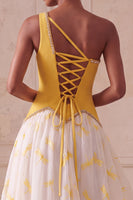 Load image into Gallery viewer, Yellow Dragonfly Printed One Shoulder Beaded A-Line Long Evening Dress