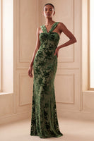 Load image into Gallery viewer, Eucalyptus Sheath Halter Velvet Ruched Floral Long Evening Dress