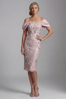 Load image into Gallery viewer, Sparkly Light Pink Bodycon Floral Sequin Midi Evening Dress with Pearls