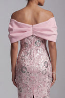 Load image into Gallery viewer, Sparkly Light Pink Bodycon Floral Sequin Midi Evening Dress with Pearls