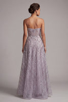 Load image into Gallery viewer, Sparkly Lilac A-Line Sequin Strapless Beaded Long Evening Dress