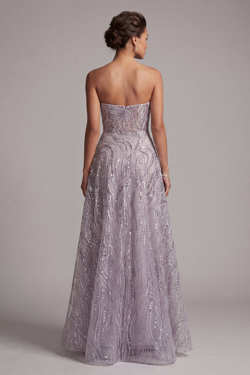 Load image into Gallery viewer, Sparkly Lilac A-Line Sequin Strapless Beaded Long Evening Dress