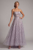 Load image into Gallery viewer, Sparkly Lilac A-Line Sequin Strapless Beaded Long Evening Dress